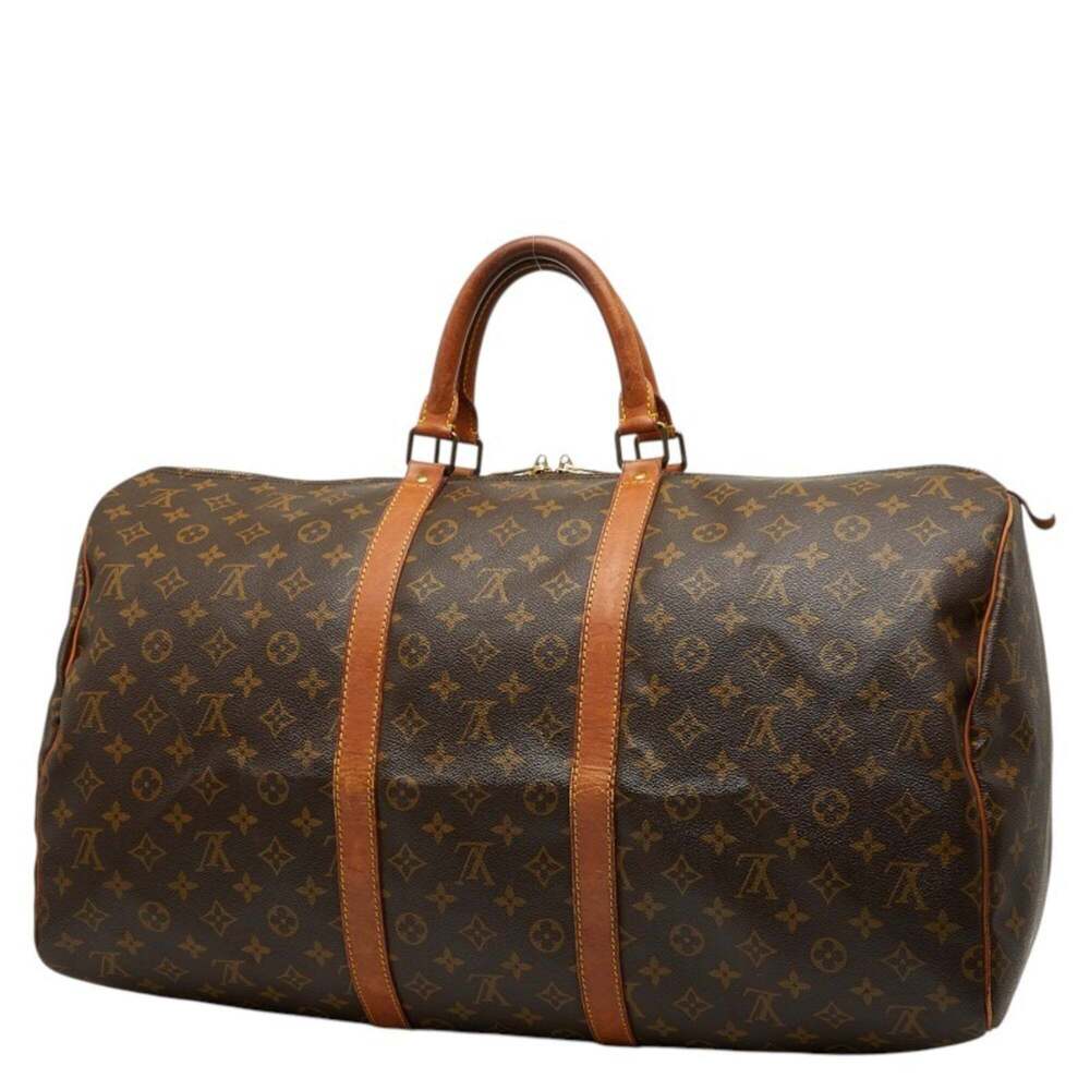 LOUIS VUITTON Authentic Brown Monogram Leather Keepall 55 Boston Bag - Picture 2 of 12
